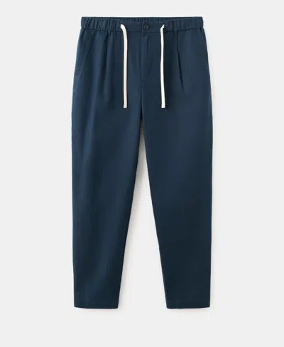 Mango Men's Slim-fit Cropped Cotton-linen Pants In Blue