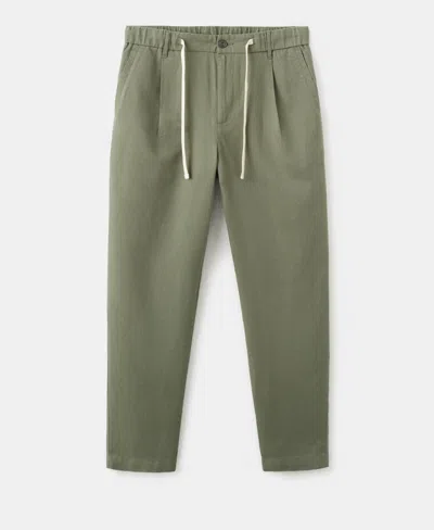 Mango Men's Slim-fit Cropped Cotton-linen Pants In Green