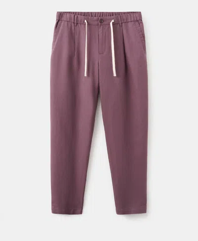 Mango Men's Slim-fit Cropped Cotton-linen Pants In Purple