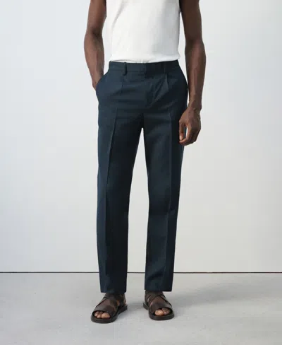 Mango Slim Fit Linen-lyocell Blend Trousers Navy In Blue