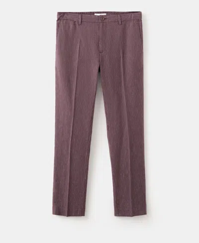 Mango Men's Slim-fit Striped Linen-cotton Pants In Purple