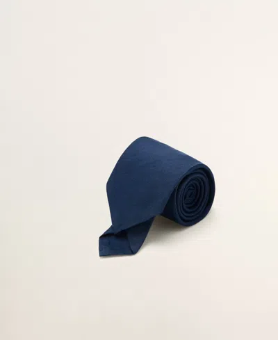 Mango Men's Solid Linen-silk-blend Tie In Blue