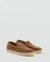 Mango Split Leather Shoes In Cognac