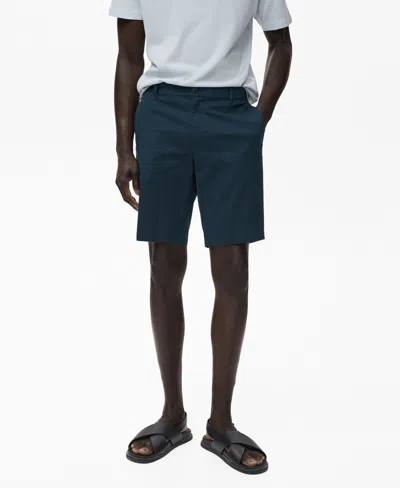 Mango Men's Straight Cotton 10" Bermuda Shorts In Blue