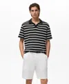 Mango Textured Stripe Johnny Collar Polo In Black