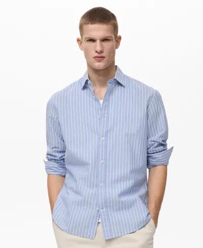 Mango Men's Striped Cotton Linen Shirt In Blue