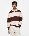 Mango Stripe Cotton Polo Sweatshirt In Burgundy