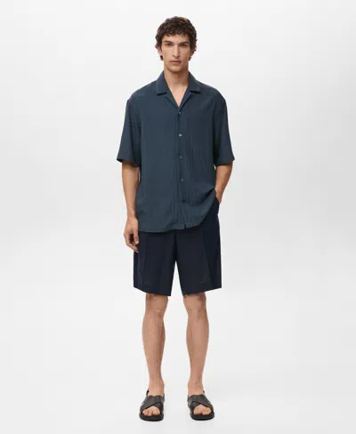 Mango Men's Striped Embroidered Shirt In Blue