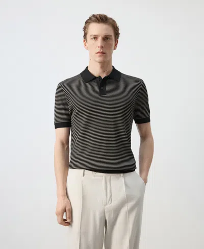 Mango Men's Striped Knit Cotton Polo Shirt In Black