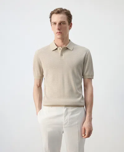 Mango Men's Striped Knit Cotton Polo Shirt In Neutral