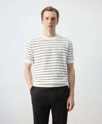 Mango Striped Knit Cotton T-shirt In Off White