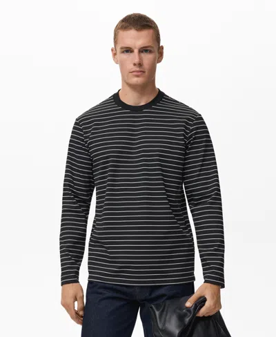 Mango Men's Striped Long Sleeves T-shirt In Black