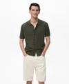 Mango Men's Striped Openwork Knitted Shirt In Green