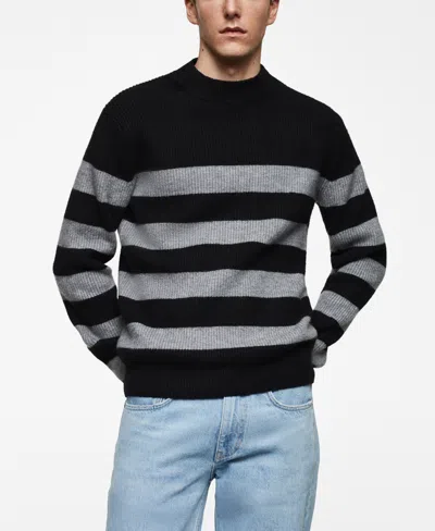 Mango Men's Striped Perkins Collar Sweater In Black