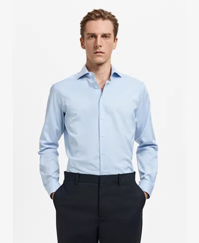 Mango Men's Striped-print Slim-fit Dress Shirt In Blue