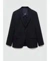 Mango Herringbone Blazer In Dark Navy