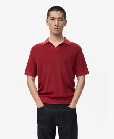 Mango Men's Structured Cotton Knitted Polo Shirt In Red