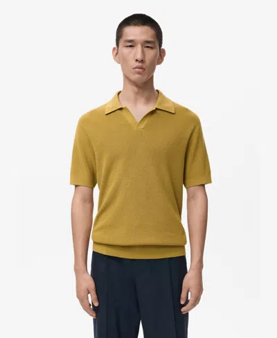 Mango Men's Structured Cotton Knitted Polo Shirt In Yellow