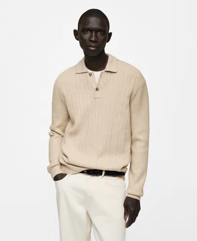 Mango Men's Structured Knit Polo Sweater In Ecru