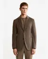 Mango Slim Fit Stretch Cotton Blazer In Brown