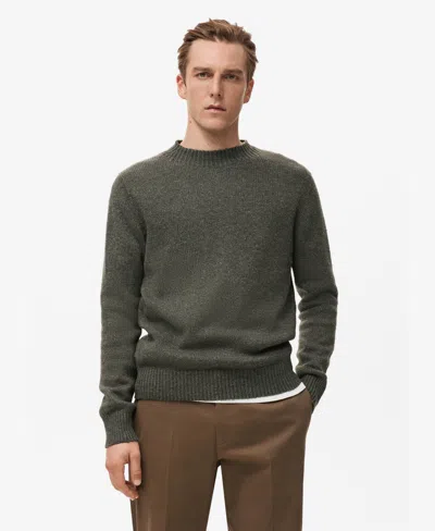 Mango Men's Structured Wool-blend Knitted Sweater In Green