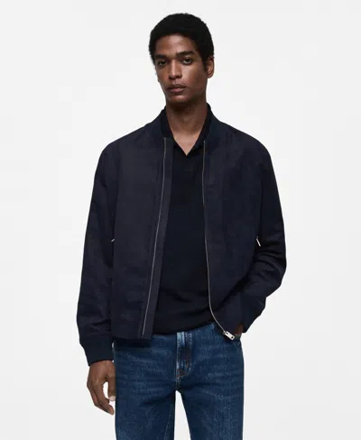 Mango Men's Slim-fit Faux-suede Bomber Jacket In Dark Navy