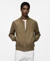 Mango Suede-effect Bomber Jacket In Khaki
