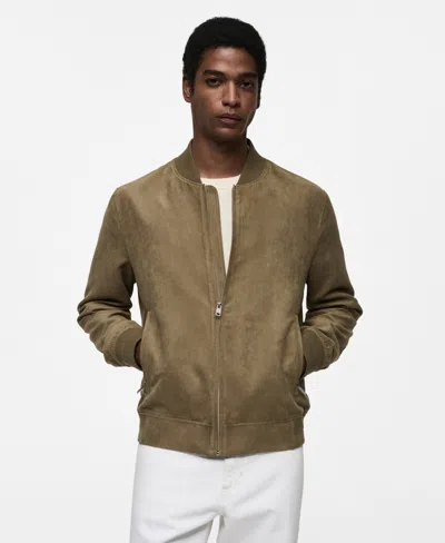 Mango Men's Slim-fit Faux-suede Bomber Jacket In Khaki