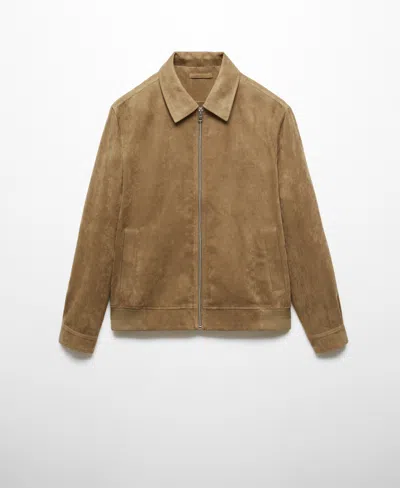 Mango Men's Suede-effect Zipper Jacket In Medium Brown