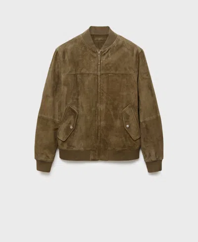 Mango Men's Suede Leather Bomber Jacket In Brown