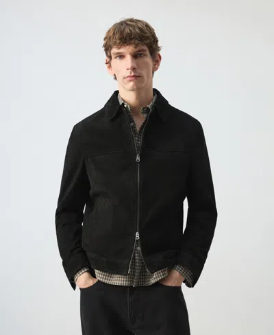Mango Men's Suede Leather Zipper Jacket In Black
