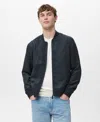 Mango Suede-effect Bomber Jacket Navy In Black