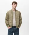 Mango Suede-effect Bomber Jacket Khaki In Green