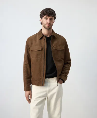 Mango Suede-effect Jacket With Pockets Cognac In Brown