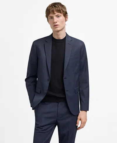 Mango Flax Linen Mix Blazer In Navy