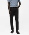 Mango Flat Front Tapered Crop Stretch Cotton Chinos In Black Denim