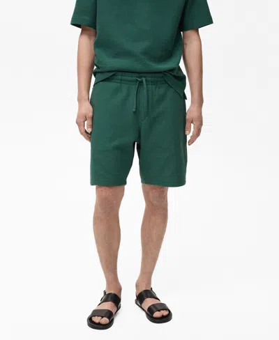 Mango Men's Textured Cotton 7.95" Bermuda Shorts In Green
