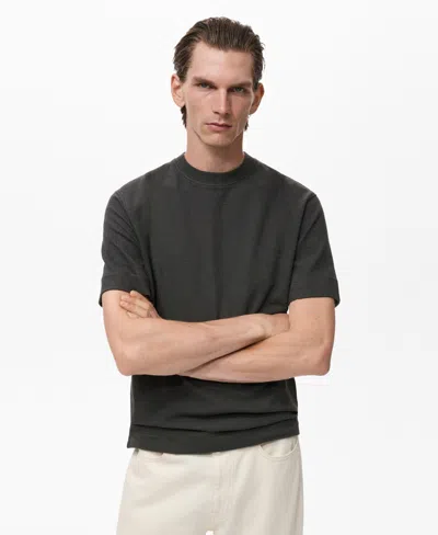 Mango Men's Textured Cotton T-shirt In Gray
