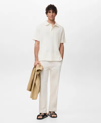 Mango Men's Textured Knitted Polo Shirt In White