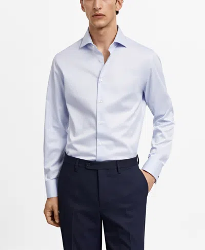 Mango Men's Twill Fabric Cufflinks Detail Slim-fit Dress Shirt In Sky Blue