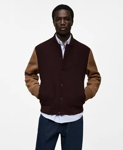 Mango Men's Two-tone Bomber Jacket In Maroon