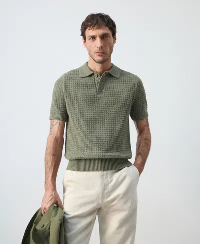 Mango Men's Waffle Knit Polo Shirt In Green