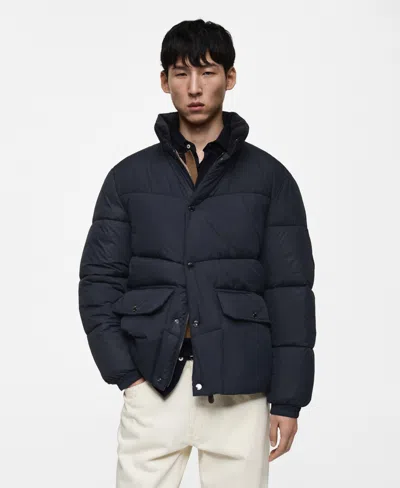 Mango Men's Water-repellent Quilted Coat In Dark Navy
