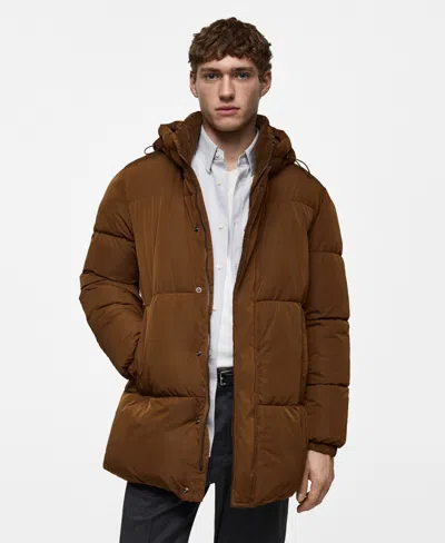 Mango Men's Water-repellent Quilted Hooded Coat In Brown