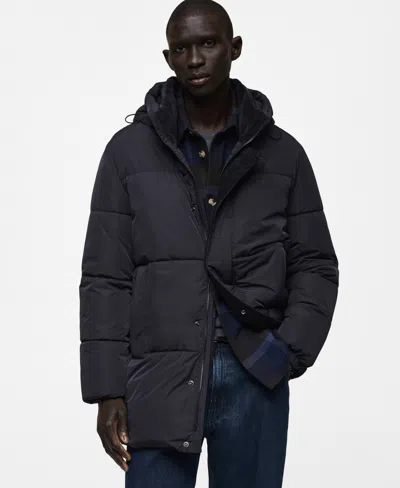 Mango Men's Water-repellent Quilted Hooded Coat In Dark Navy