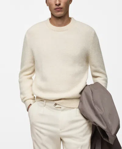 Mango Crewneck Knit Sweater In Ecru