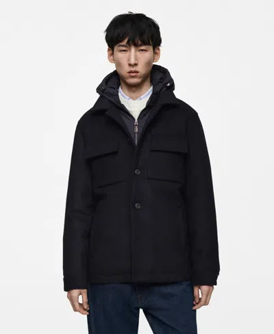 MANGO MEN'S WOOL-BLEND DETACHABLE HOOD COAT