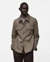 Mango Wool Blend Flannel Overshirt In Medium Brown