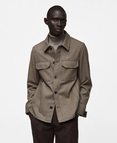 MANGO MEN'S WOOL-BLEND FLANNEL OVERSHIRT