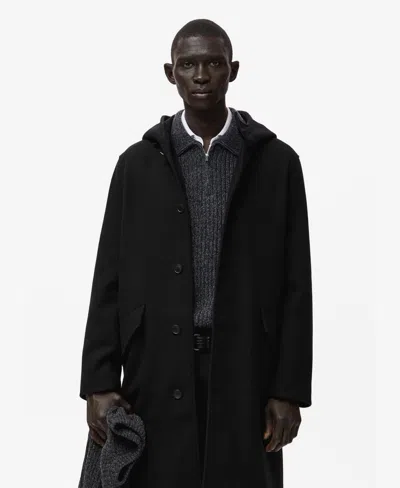 Mango Men's Wool Blend Hooded Coat In Black